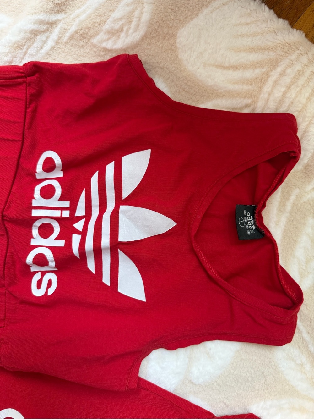 adidas Red Kids' Trefoil Crop Tank Top - Picture 3 of 6